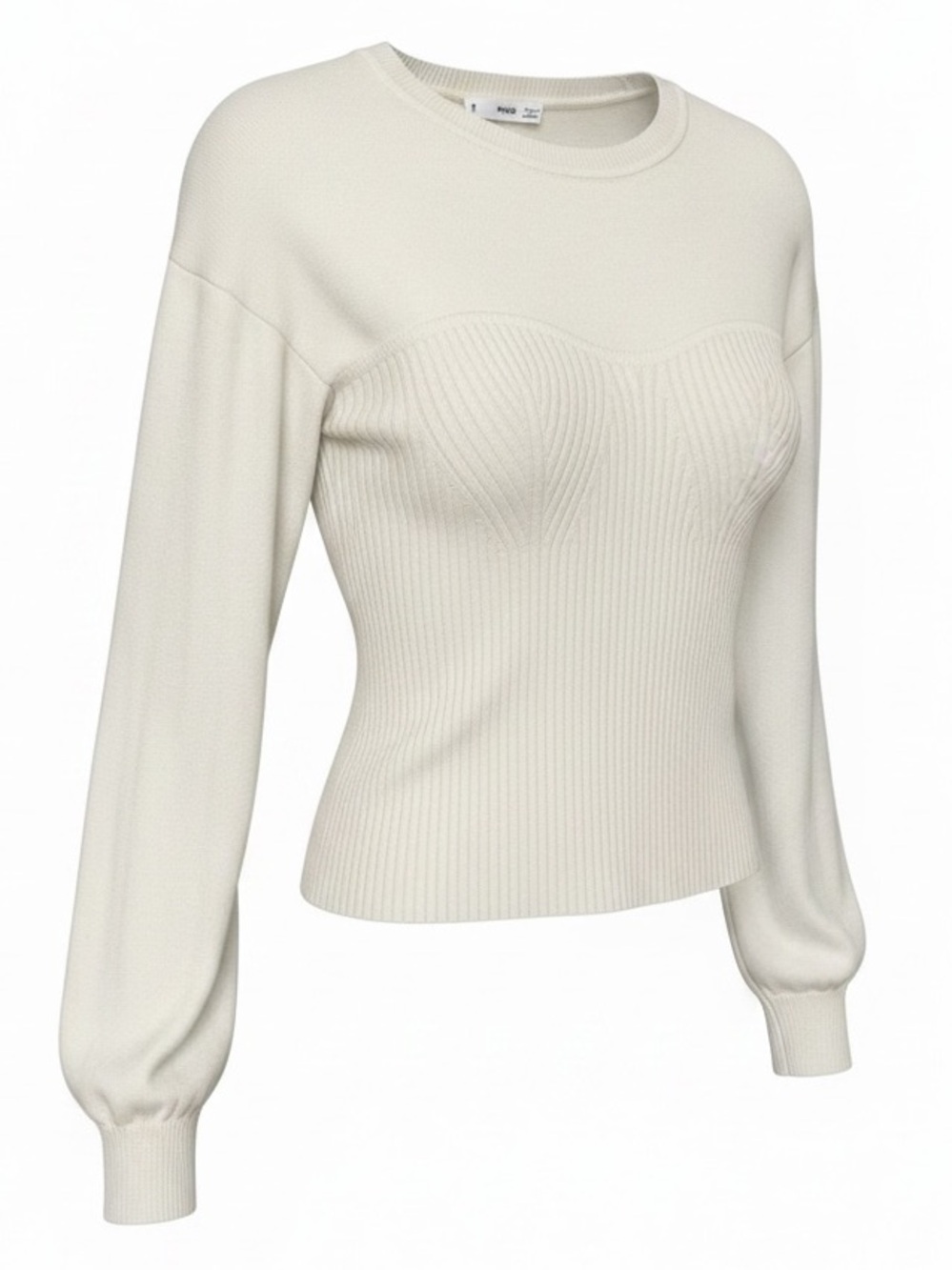 MNG Ribbed White Scoop-Neck Sweater Feminine Fit